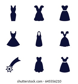 Evening icons set. set of 9 evening filled icons such as dress