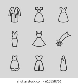 Evening icons set. set of 9 evening outline icons such as dress