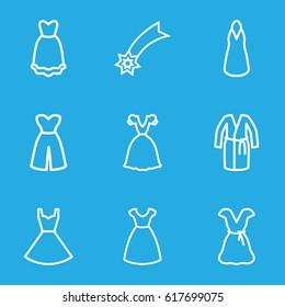 Evening icons set. set of 9 evening outline icons such as dress