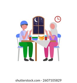 Evening Iftar Meal Gathering Flat Vector Illustration