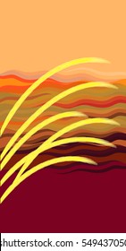 Evening Landscape: ears of wheat on a background of a sunset in the field. Colored vector illustration EPS8, brushes included in the file.