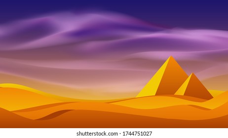 Evening landscape of Egypt with pyramids