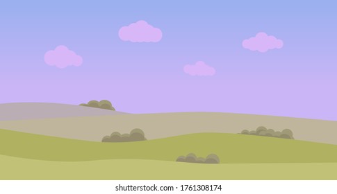 Evening landscape. Evening fields and hills. Vector illustration.
