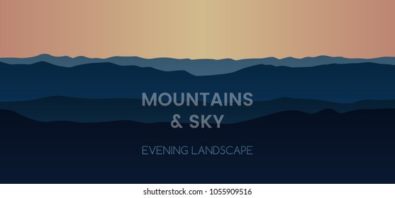 Evening landscape in the mountains. vector illustration in realistic style.