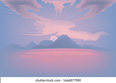 
Paisaje nocturno cerca del final
La luz del sol. Ilustración vectorial.
