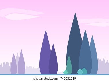 Evening landscape with trees on foreground
