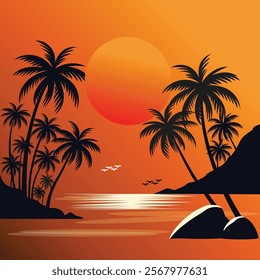 Evening moment with palm tree illustration 