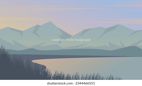 Evening or morning landscape. Forest and river. Beautiful sky. Vector. Illustration.