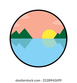 Evening Mountain Landscape icon, vector illustration, filled style, best used for web