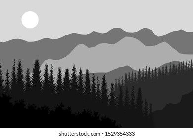 Evening mountain landscape with moon. Vector
