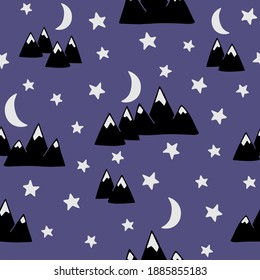 Evening mountain landscape seamless pattern background. Great for woodland, animal, or nature design projects; wallpaper, background, scrapbook paper, gift wrap, and fabric.