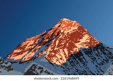 Evening mountain top of mount Everest vector illustration logo, Nepal Himalaya mountains, Mt Everest seen from Gokyo Ri peak
