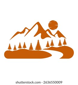 Evening mountain and tree icon