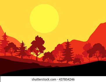 Evening mountains landscape. Illustration.