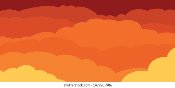 Evening, night, dark sky and clouds background. Flat vector cloud drawing. Comic cartoon sunset. Fun heaven, cloudscape pattern. Borders, airy atmosphere. Weather sign or symbol.