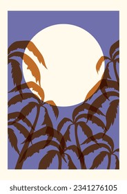 Evening on the beach with palm trees poster illustration.