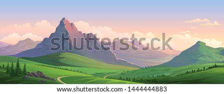 Evening orange mountains of the European alps