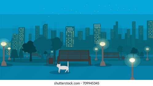 evening park cartoon illustration