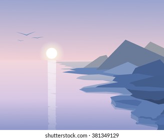 Evening pink and blue seascape 
