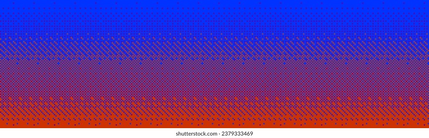 Evening pixel sky with a bright gradient with dithering. Red, purple and blue abstract background with a pattern of square pixels. Vector illustration in retro style.