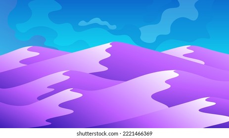 Evening purple mountain range on colorful sky background.