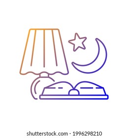 Evening Reading Gradient Linear Vector Icon. Late Nighttime Studying. Fairytale Books To Read Before Bedtime. Thin Line Color Symbols. Modern Style Pictogram. Vector Isolated Outline Drawing