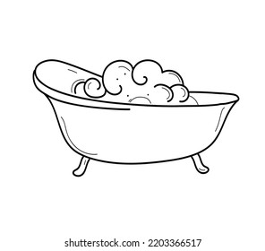 baño de burbuja relajante por la noche, ritual por la noche, estilo de vida sano, doodle vectorial dibujado a mano ilustración de boceto