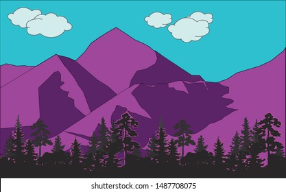 An evening scene by the mountains