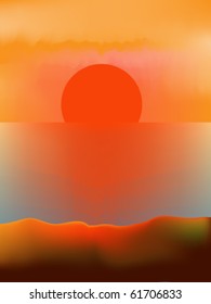 Evening scene with sunset and sea