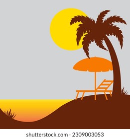 Ilustración vectorial con vista al mar por la noche.