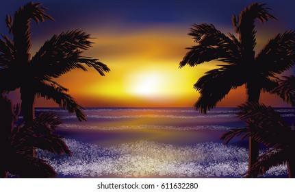 Evening sea wallpaper, vector illustration