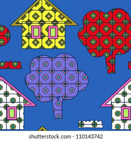 evening seamless  village pattern,