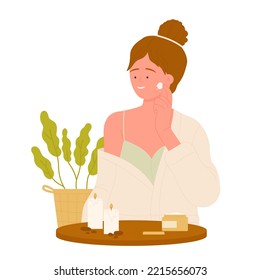 Evening skin care routine. Facial care beauty products, cleaning face vector illustration