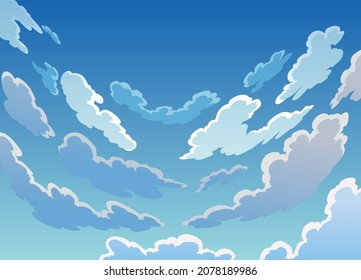 Evening sky clouds. Realistic backdrop in soft pastel colors. Morning landscape with clouds and gradient sky, colorful heaven skies background