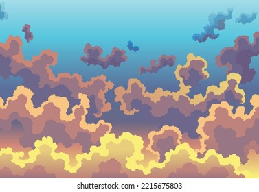 Nubes del cielo por la noche. Fondo realista en tonos suaves rosa pastel y azul. Paisaje matutino con fuertes cielos de colores degradados. Sunset