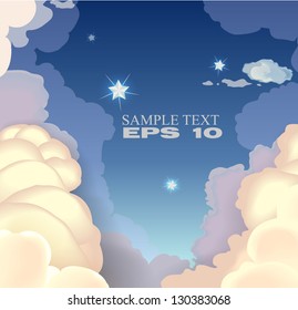 Evening sky with clouds and stars. vector illustration EPS 10