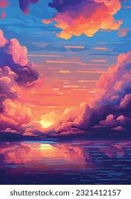 evening sky clouds. sunset, vector illustration