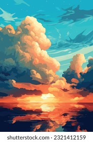 evening sky clouds. sunset, vector illustration