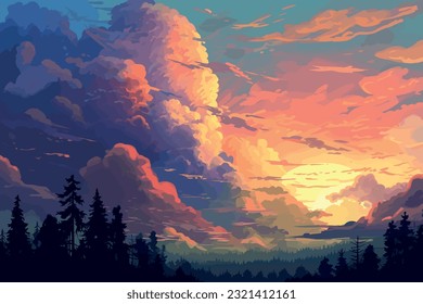 Abendwolken. Sonnenuntergang, Vektorgrafik