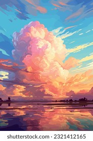 evening sky clouds. sunset, vector illustration