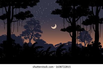 Evening sky in dense jungle vector illustration