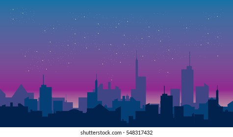 Evening sky over city vector 
silhouette cityscape illustration