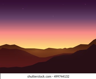 Evening sky over mountain. Vector illustration.