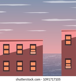 evening sky and sea vector. free space for text. wallpaper. background. condominium vector. hostel.