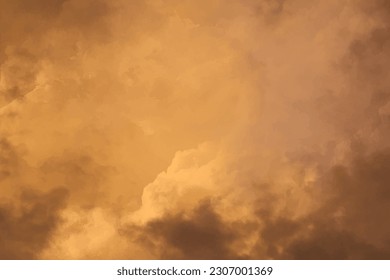 Cielo nocturno al atardecer con nubes. Cielo vector dibujado a mano para el fondo. Un paisaje dramático con colores anaranjados. Por la noche la luz del sol. Cielo. Plantilla abstracta para tarjetas, afiches, portada o interiores de diseño.