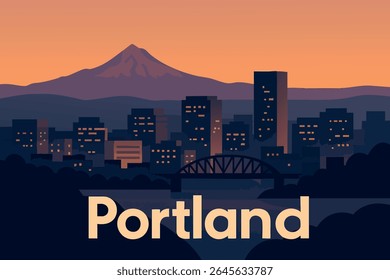 O horizonte noturno de Portland, com suas luzes brilhantes da cidade e uma paisagem urbana vibrante, oferece uma vista deslumbrante da cidade ao entardecer, perfeita para explorar o charme urbano vibrante do Noroeste do Pacífico