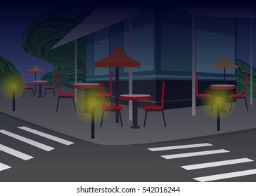 evening street cafe on the corner