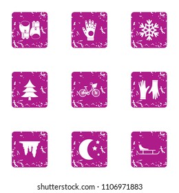 Evening stroll icons set. Grunge set of 9 evening stroll vector icons for web isolated on white background