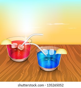 Evening summer background with cold drinks.