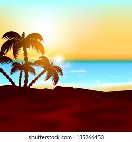Evening summer background with palm trees.